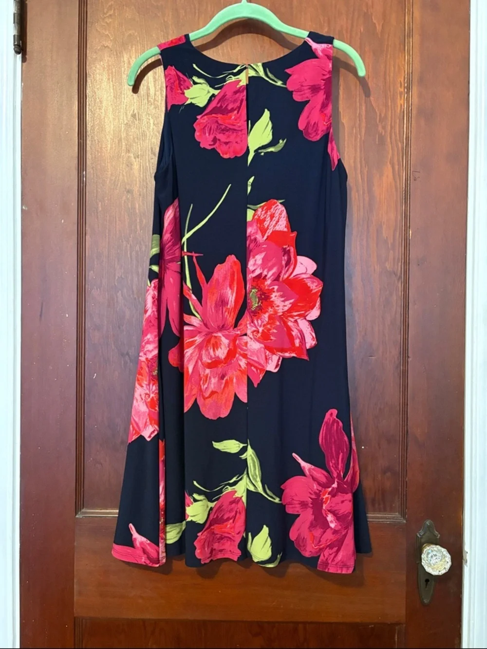 Women’s Navy Floral A-Line Dress with Pink & Green Print - Picture 7 of 10